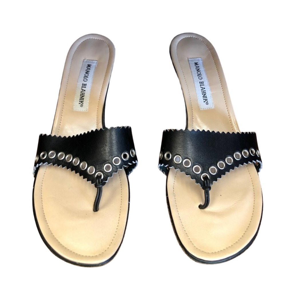 Manolo Blahnik Scalloped Kitten Heel with Grommets